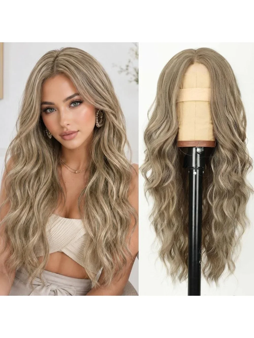 Women's Ash Highlight Lace Hairline 26 Inch Synthetic Heat Resistant Wavy Wigs